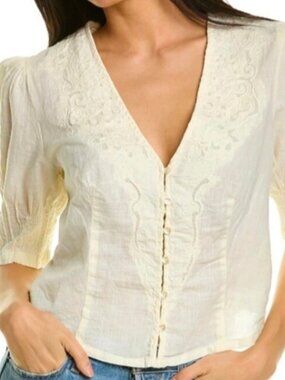 Free People "Laurie" Ivory Embroidered Blouse